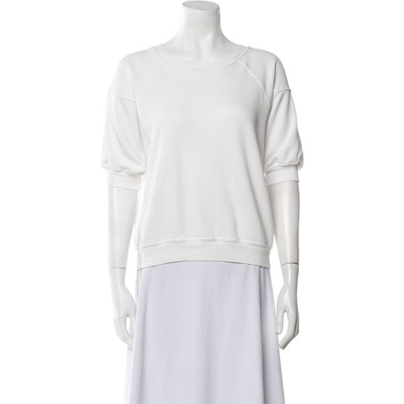 NSF  Bateau Neckline White Short Sleeve Sweatshirt Women's Size Large - Picture 1 of 8